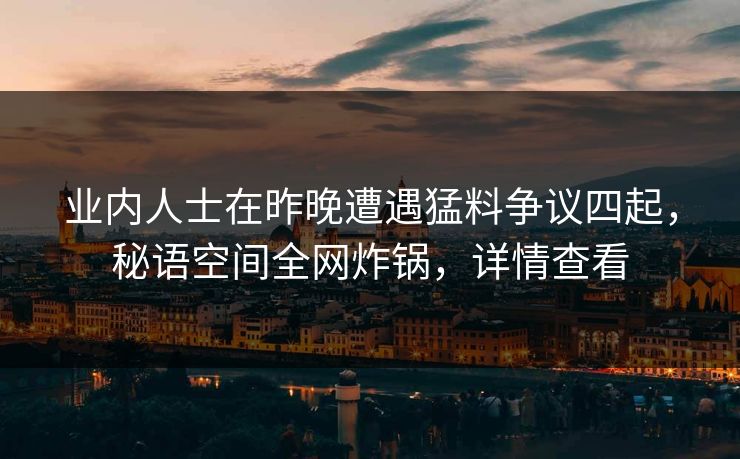 业内人士在昨晚遭遇猛料争议四起，秘语空间全网炸锅，详情查看